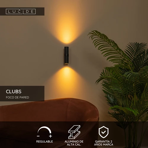 Lucide CLUBS - Foco de pared / Lámpara de pared - 2xGU10 - Negro - USP